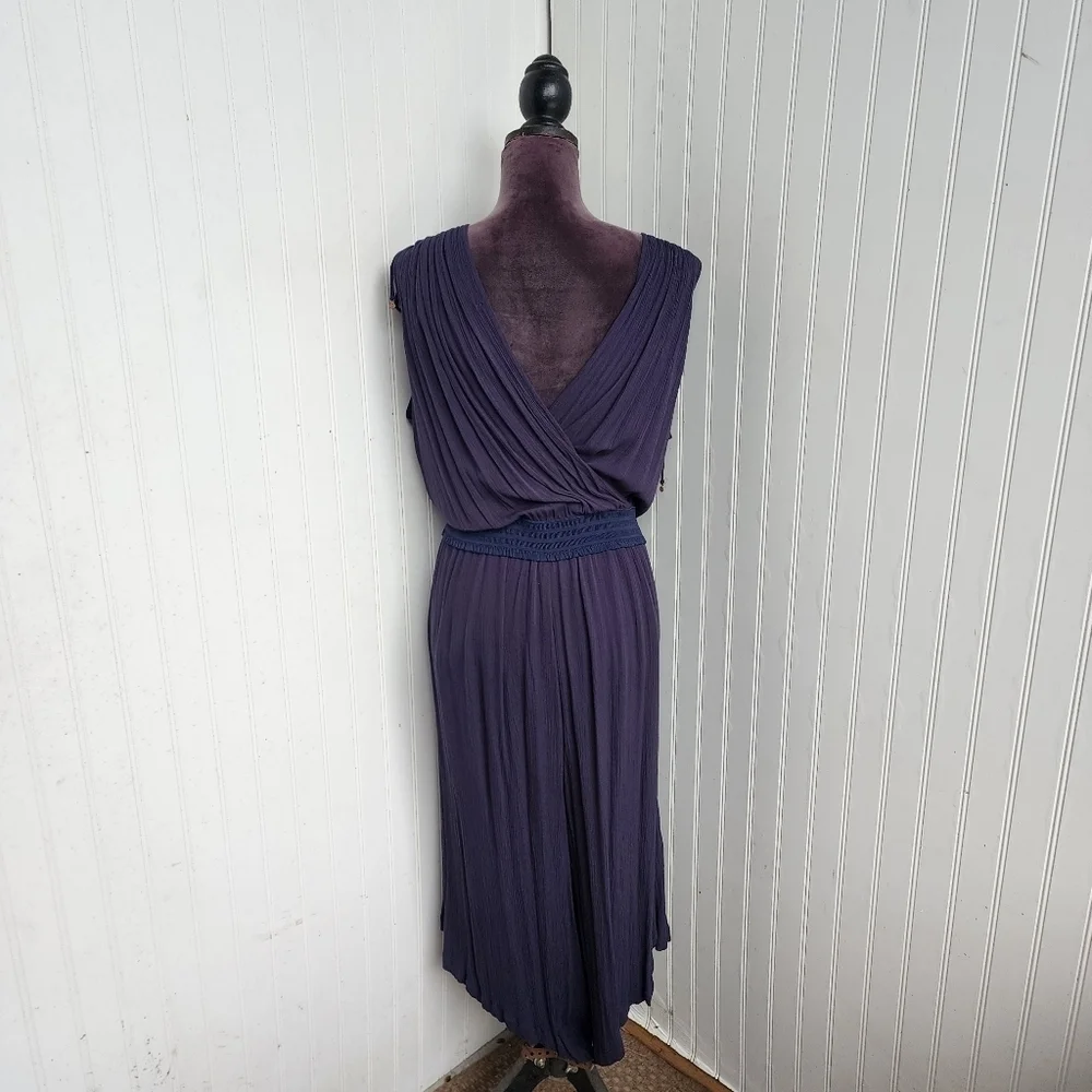 Democracy Navy Blue Wide Leg Jumpsuit Sleeveless Boho Festival V-Neck Gauze Sz L